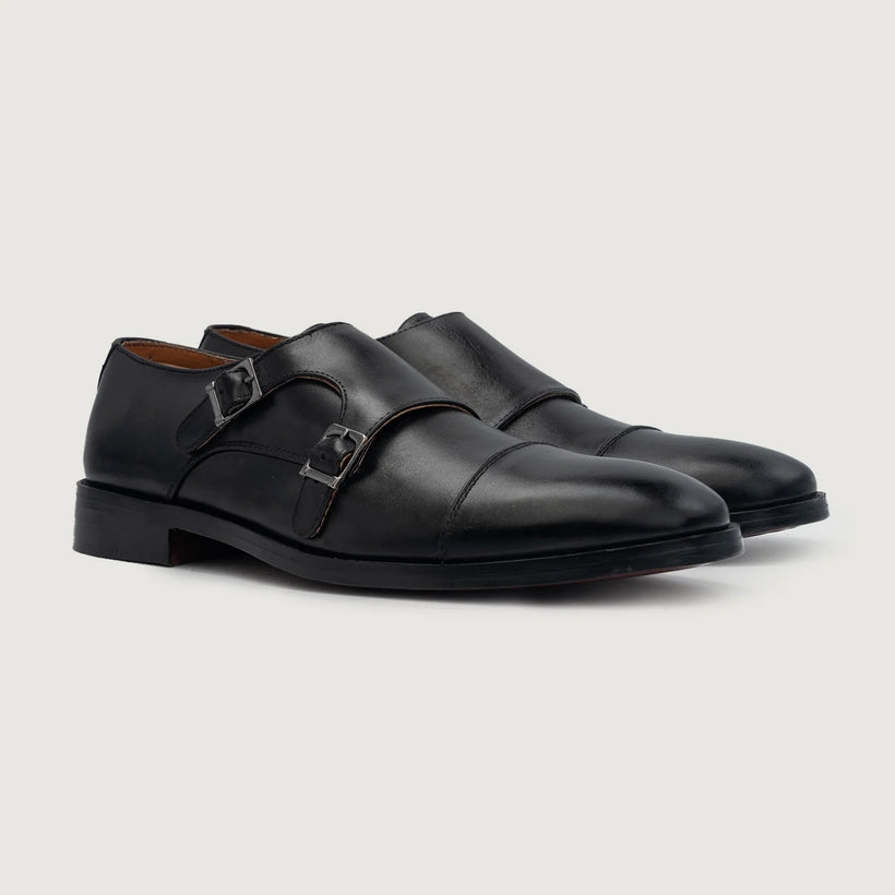 Boston Double Monk Strap Negro Leather Shoes para Hombre