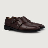 Boston Double Monk Strap Maroon Leather Shoes For Men in Maroon Full-Grain Leather - Lateral Side Profile View | Buy Online