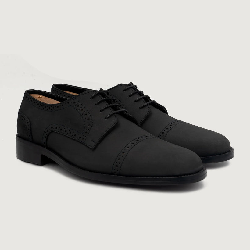 Dirk Brogues Derby Negro Nubuck Zapatos de cuero para Hombre