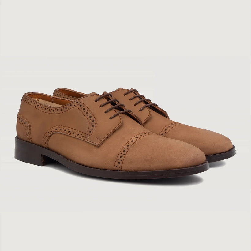 Dirk Brogues Derby Marrón Nubuck Zapatos de cuero para Hombre