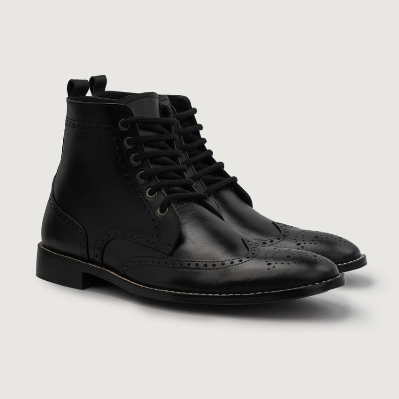 Duster Brogues Derby Negro Leather Boots para Hombre