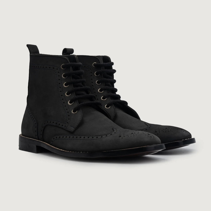 Duster Brogues Derby Negro Nubuck Leather Boots para Hombre