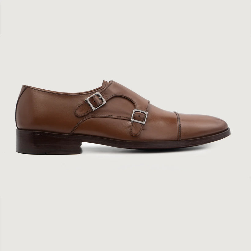 Boston Double Monk Strap Marrón Leather Shoes para Hombre