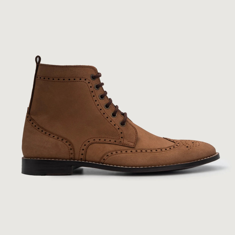 Duster Brogues Derby Marrón Nubuck Leather Boots para Hombre