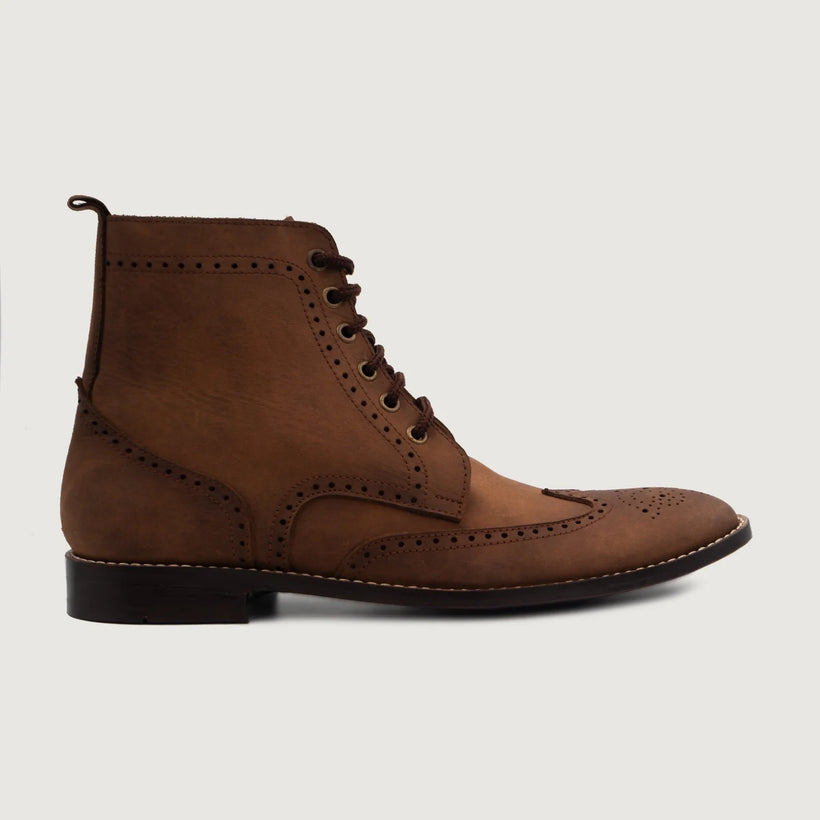 Duster Brogues Derby Oil Pull-up Marrón Botas de cuero para Hombre