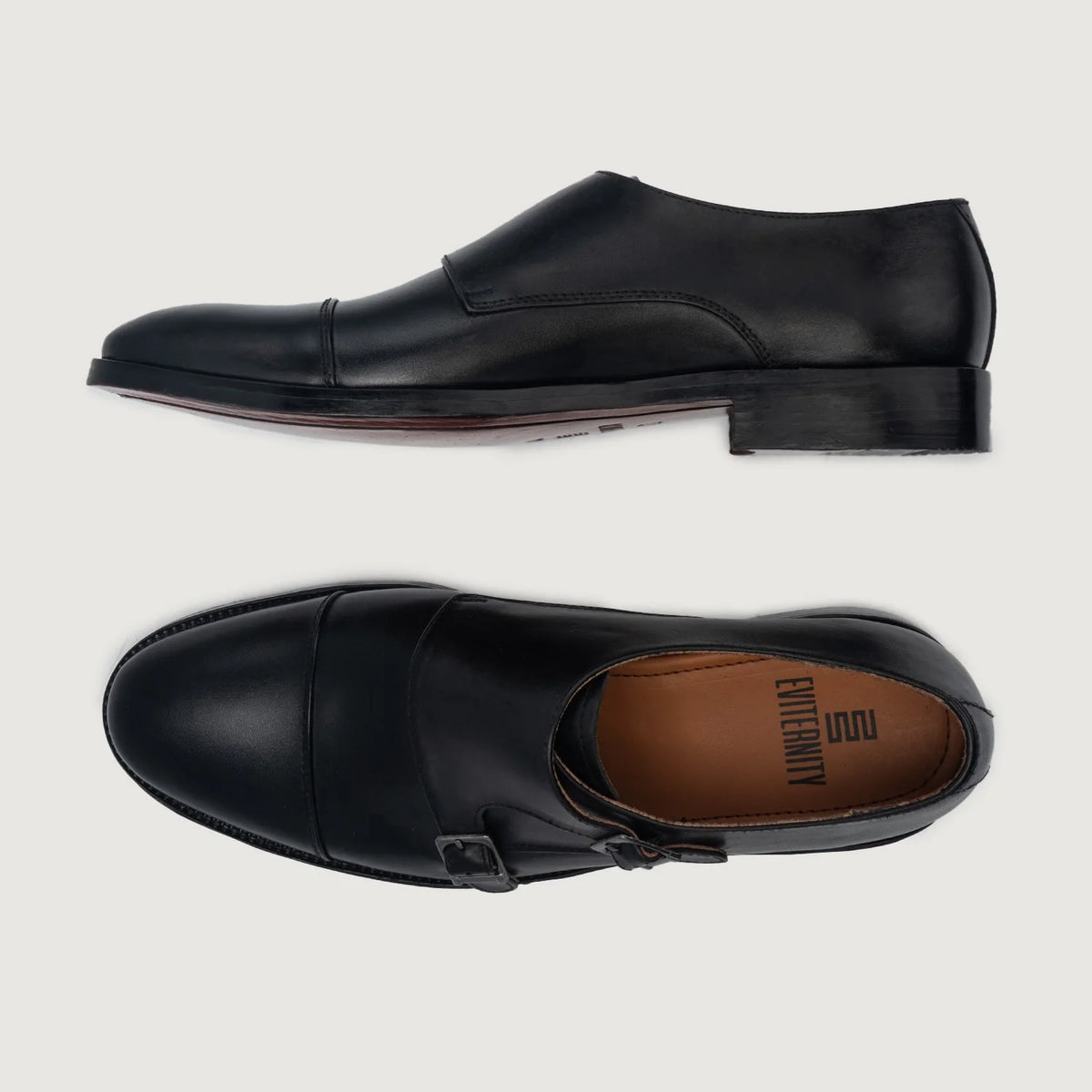 Boston Zapatos de doble hebilla en cuero negro For Men - Contrafuerte de talón reforzado y doble costura de precisión