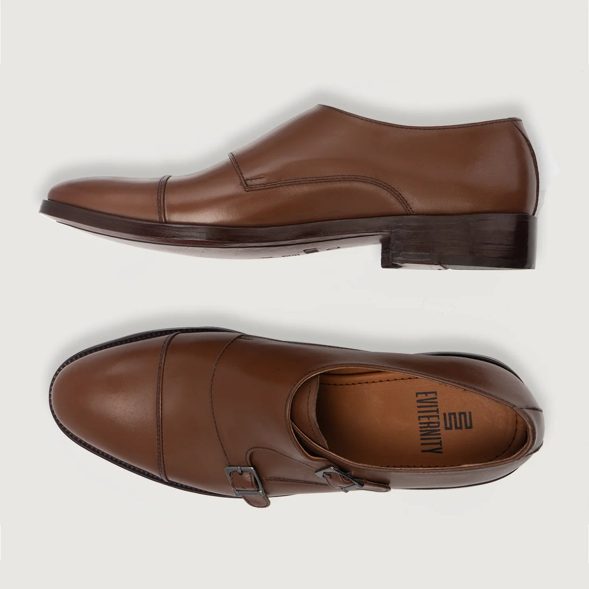 High-Traction Rubber Outsole & Lug Tread Pattern on Boston Zapatos de doble hebilla Marrón Zapatos de cuero For Men