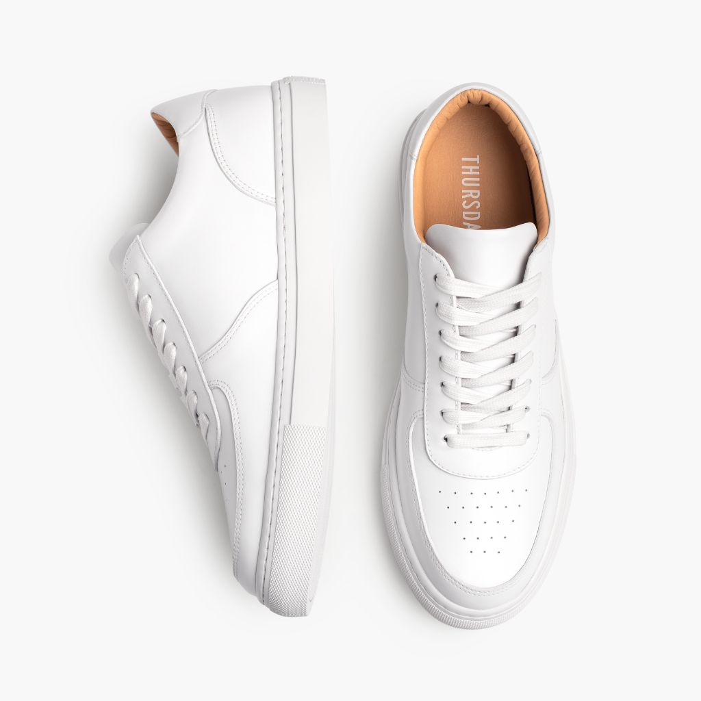 Court Blanco Zapatillas de cuero para Hombre - Contrafuerte de talón reforzado y doble costura de precisión