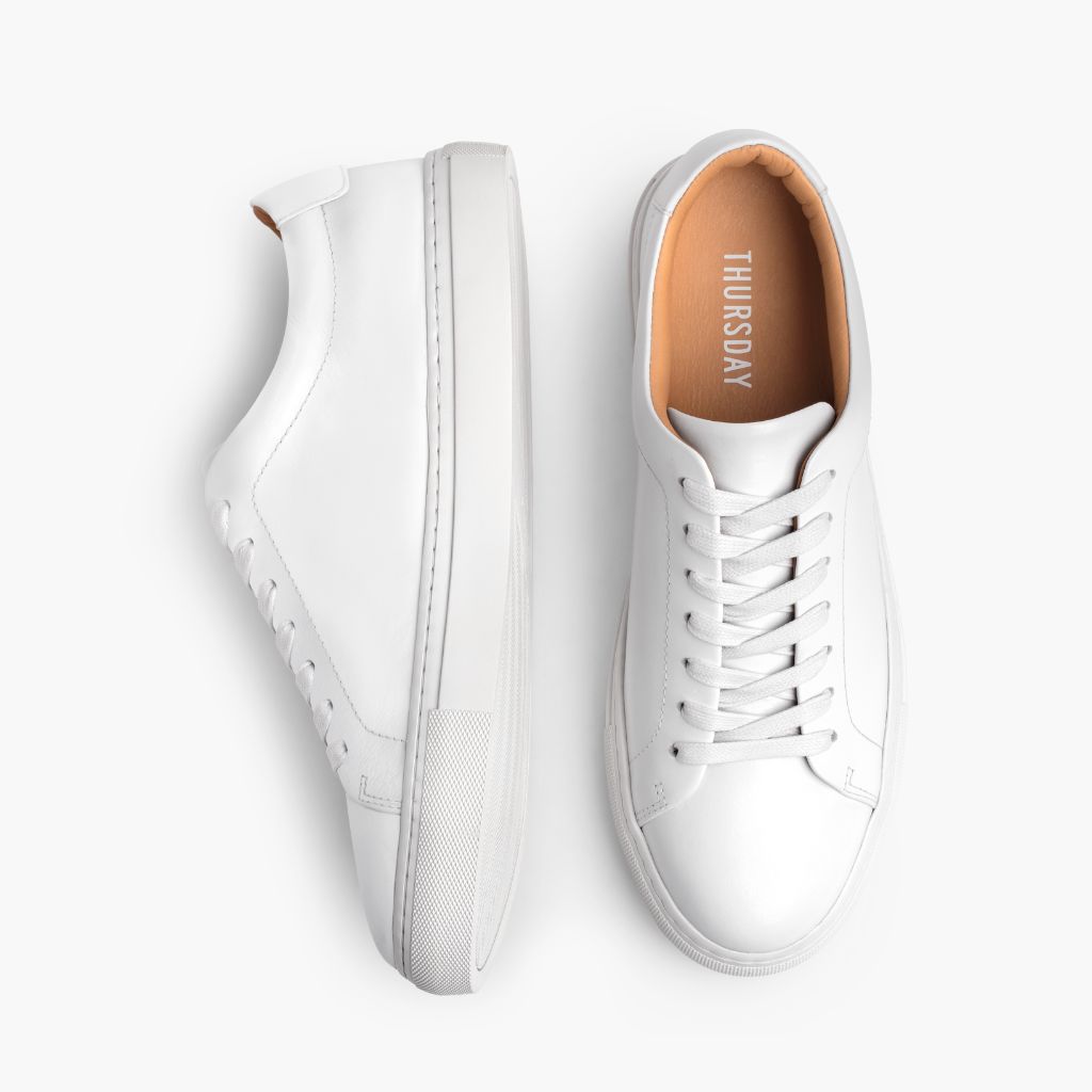 Encore White Leather Sneakers - Contrafuerte de talón reforzado y doble costura de precisión