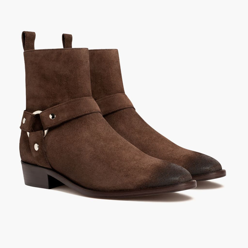 Harness Marrón Oscuro Suede Botas de cuero para Hombre