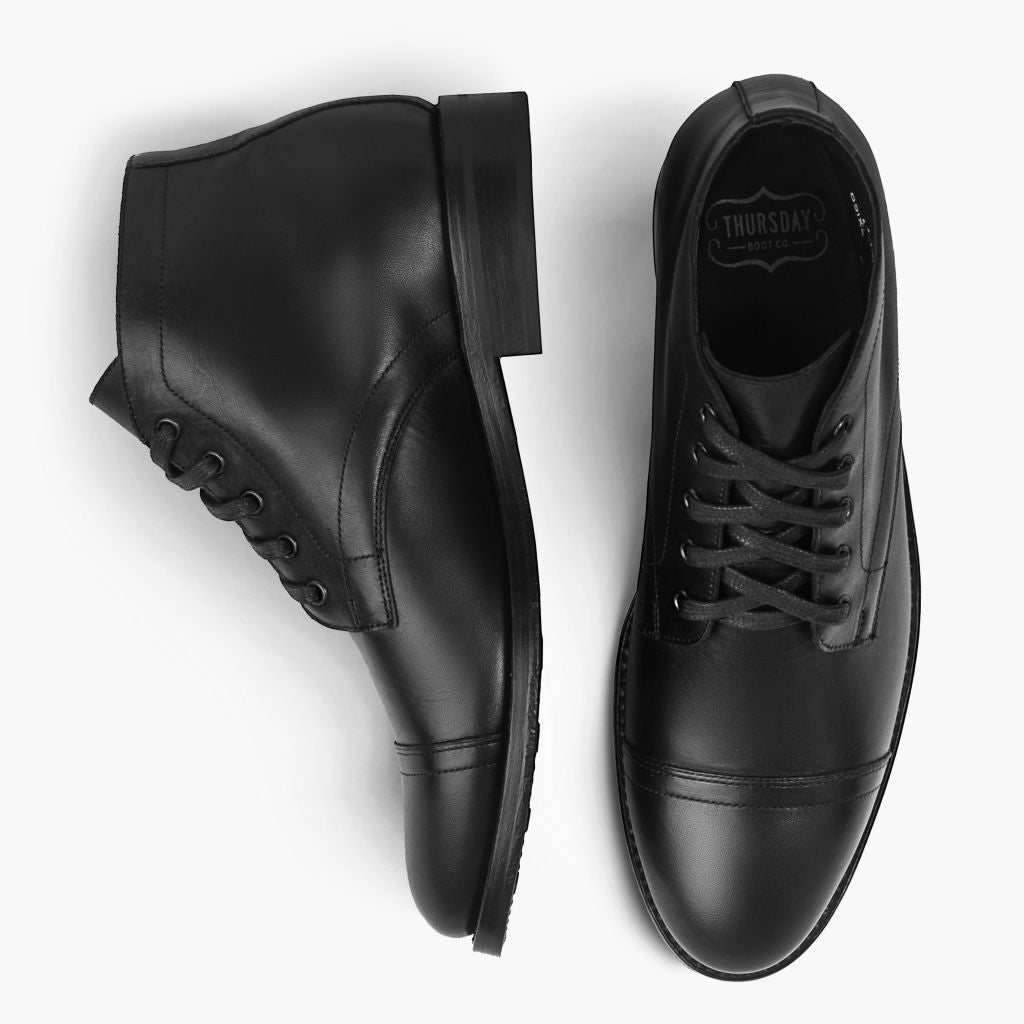 Cadet Negro Botas de cuero para Hombre - Contrafuerte de talón reforzado y doble costura de precisión