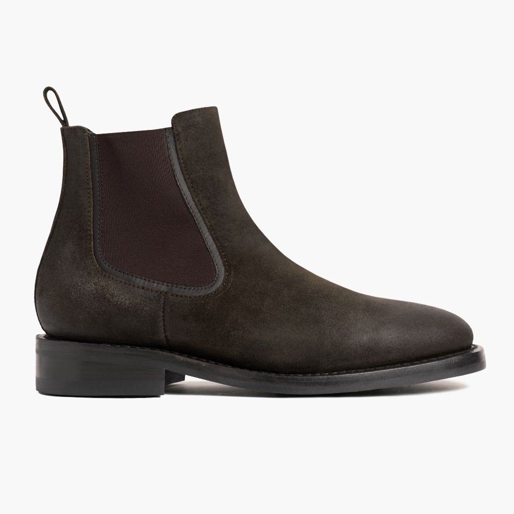 Olive Goatskin Suede Leather Boots - Construcción cosida Goodyear y puntera delantera