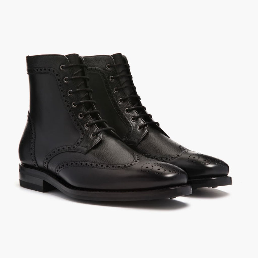 Wingtip Negro Leather Boots para Hombre