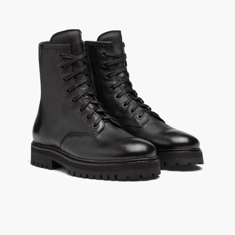 Combat Negro Leather Boots para Mujer