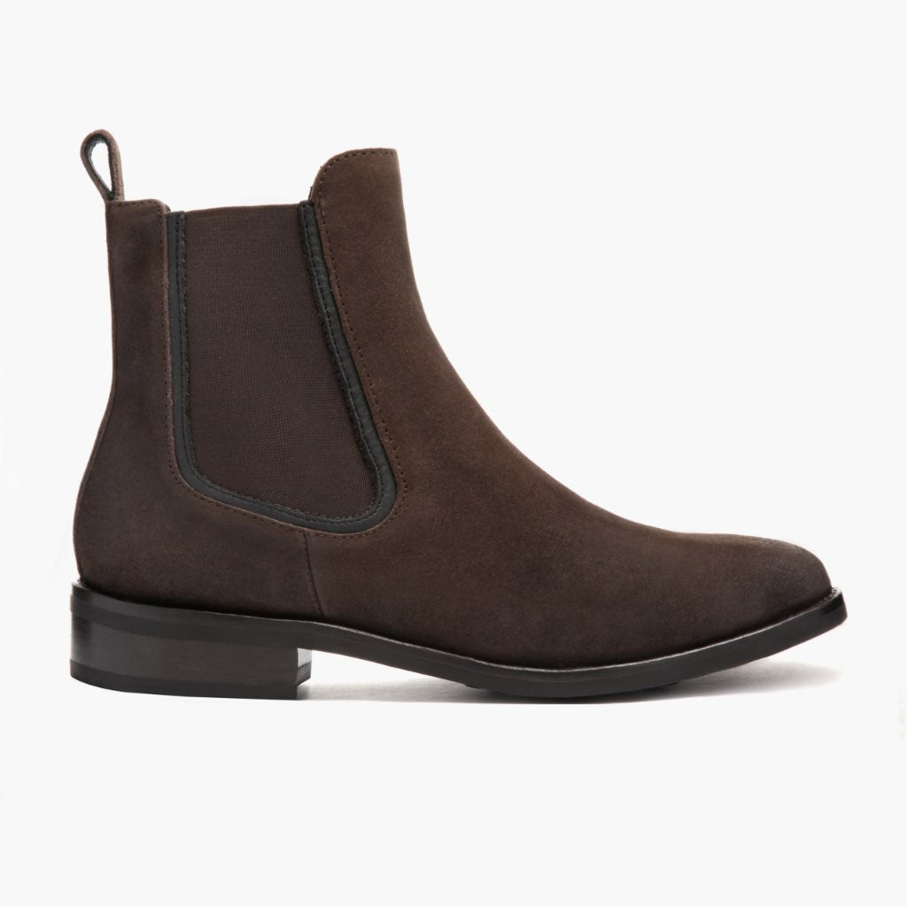 Duchess Marrón Oscuro Suede Botas de cuero para Mujer in Dark Brown Goatskin Suede - Vista de perfil | Comprar online