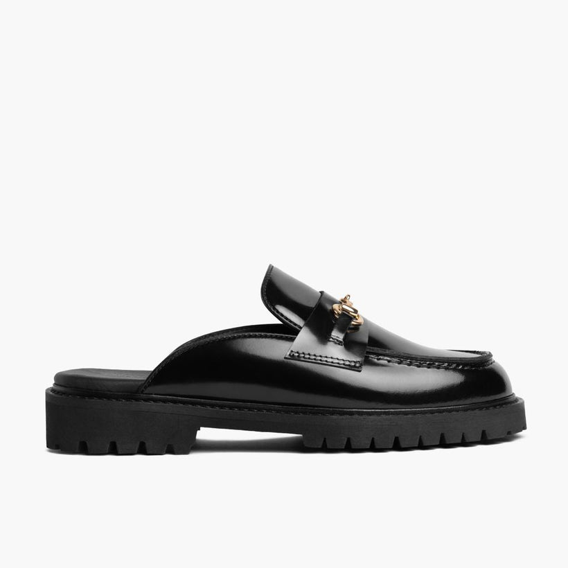 Penny Mule Negro & Gold Leather Loafers para Mujer
