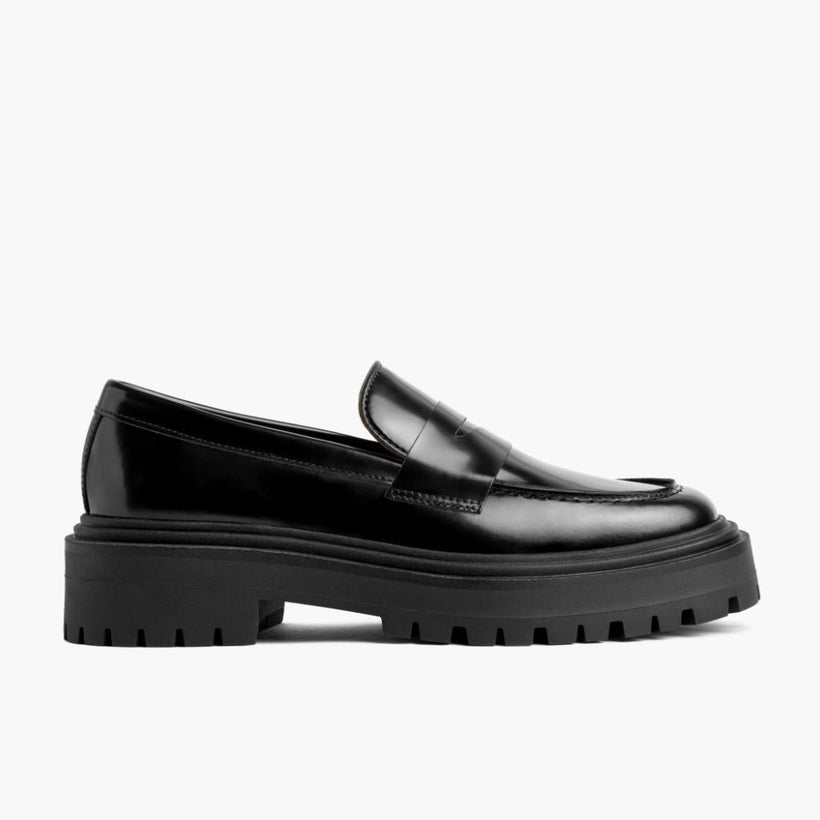 Penny Platform Negro Leather Loafers para Mujer