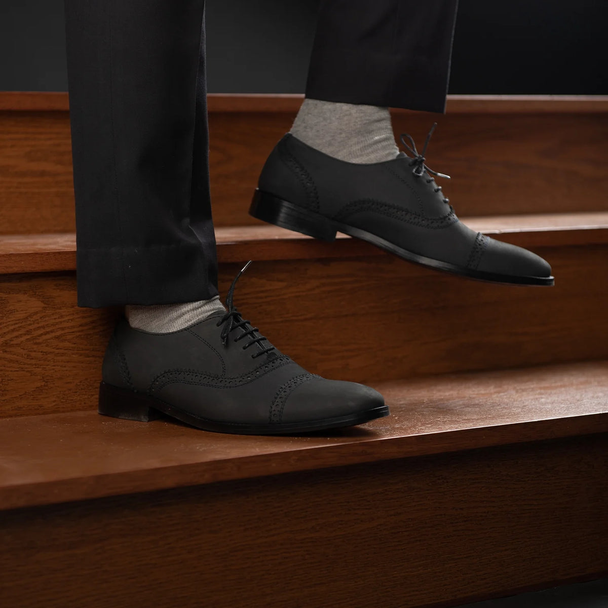 Orlaven Grisson Brogues Oxford Negro Nubuck Zapatos de cuero para Hombre footwear image 10