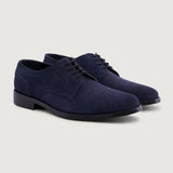 Dirk Brogues Derby Blue Suede Leather Shoes - StudGuard in Blue Goatskin Suede - Lateral Side Profile View | Buy Online