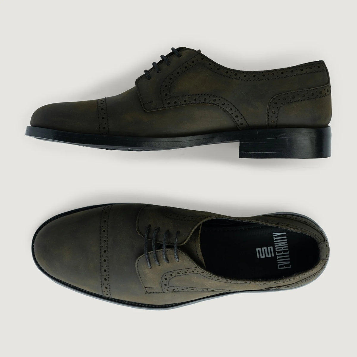Dirk Brogues Derby Olive Oil Pullup Leather Shoes StudGuard For Men - Contrafuerte de talón reforzado y doble costura de precisión