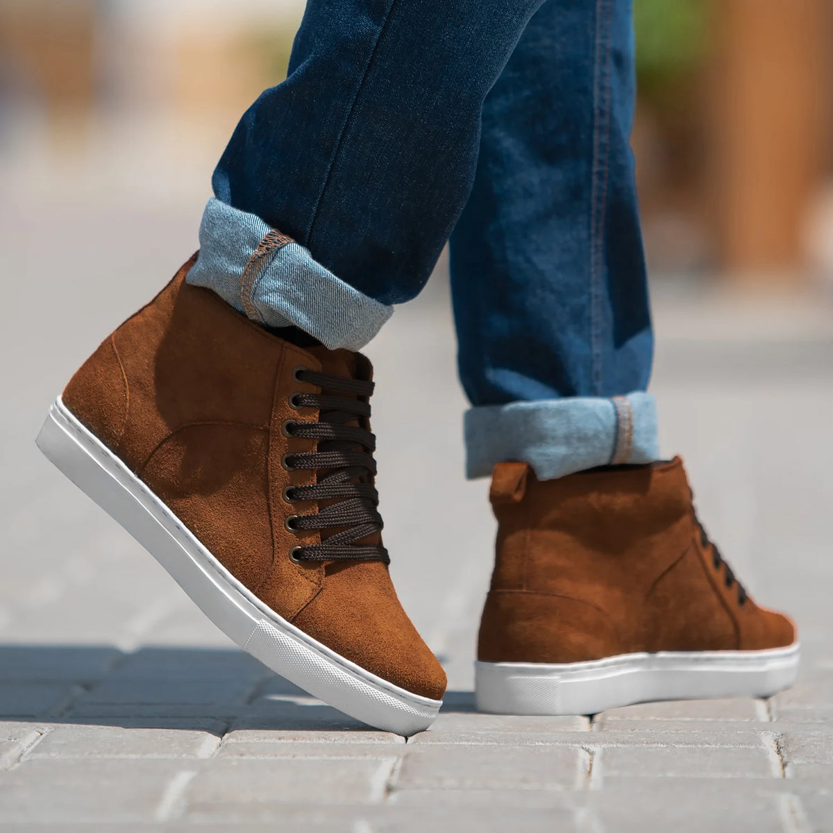 Marty High Top Marrón Suede Zapatillas para Hombre - Contrafuerte de talón reforzado y doble costura de precisión