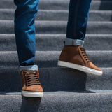 Marty High Top Brown Suede Sneakers For Men - Reinforced Heel Counter & Precision Double-Row Stitching Detail