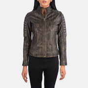 
Vista de detalle of Band & Zipper Hardware on Adalyn Acolchado Marrón Envejecido Chaqueta Biker de Cuero para Mujer