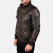 Brown Sheepskin Leather Bomber Jacket - Vista trasera con ajuste entallado en hombros y bajo impecable