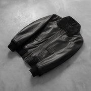 
Rib Knit & Hem Craftsmanship Construction Detail on Airin G-1 Negro Chaqueta Bomber de Cuero para Hombre