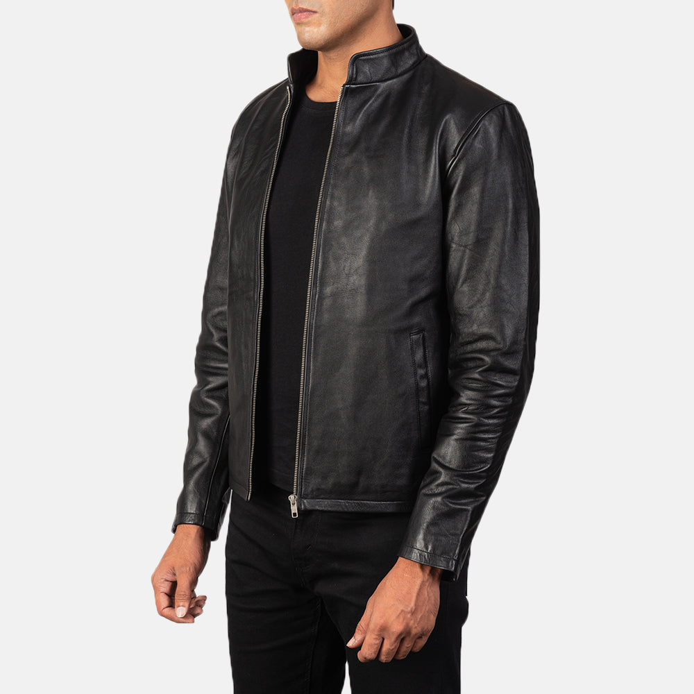 Black Cowhide Leather Biker Jacket - Vista trasera con ajuste entallado en hombros y bajo impecable