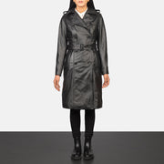 
Alice Black Double Breasted Leather Coat in Black Cowhide Leather - Vista frontal y silueta entallada | Comprar online