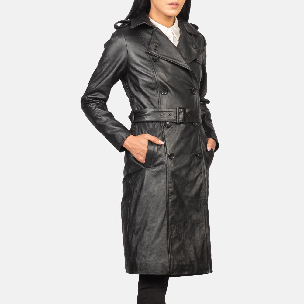 
Vista de detalle of Notch & Buttons Hardware on Alice Black Double Breasted Leather Coat
