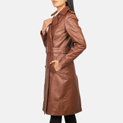 
Vista de detalle of Notch & Buttons Hardware on Alice Marrón Double Breasted Abrigo de Cuero para Mujer