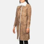 
Alina Shearling Marrón Abrigo de Cuero para Mujer in Distressed Brown Sheepskin Leather - Vista frontal y silueta entallada | Comprar online