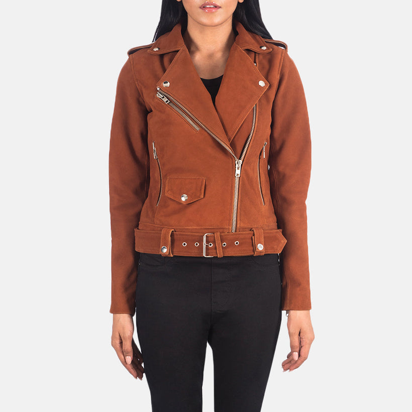 Alison Marrón Suede Chaqueta Biker de Cuero para Mujer