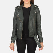 
Alison Verde Chaqueta Biker de Cuero para Mujer in Green Sheepskin Leather - Vista frontal y silueta entallada | Comprar online