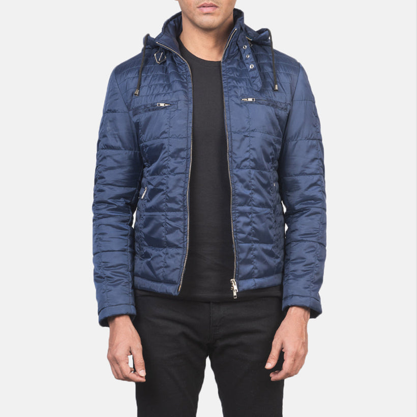 Alps Acolchado Azul Hooded Windbreaker Chaqueta de Cuero para Hombre