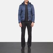 
Vista de detalle of High neck with Belt & Zipper Hardware on Alps Quilted Blue Windbreaker Jacket