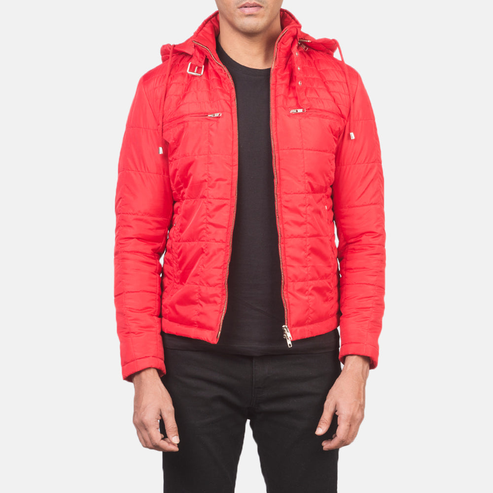 Men's Alps Quilted Red Windbreaker Jacket in Red Nylon - Vista frontal y silueta a medida | Comprar online