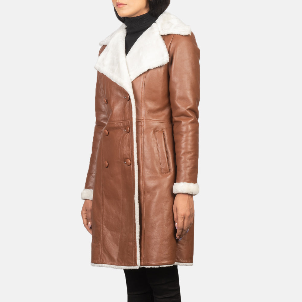 Brown Sheepskin Burnishing Aviator Jacket - Vista trasera con ajuste entallado en hombros y bajo impecable