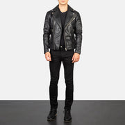 Men's Armand Green Suede Biker Jacket - Vista de perfil lateral con corte ergonómico de manga