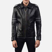 Armstrong Negro Chaqueta Biker de Cuero para Hombre in Black Cowhide Leather - Vista frontal y silueta a medida | Comprar online