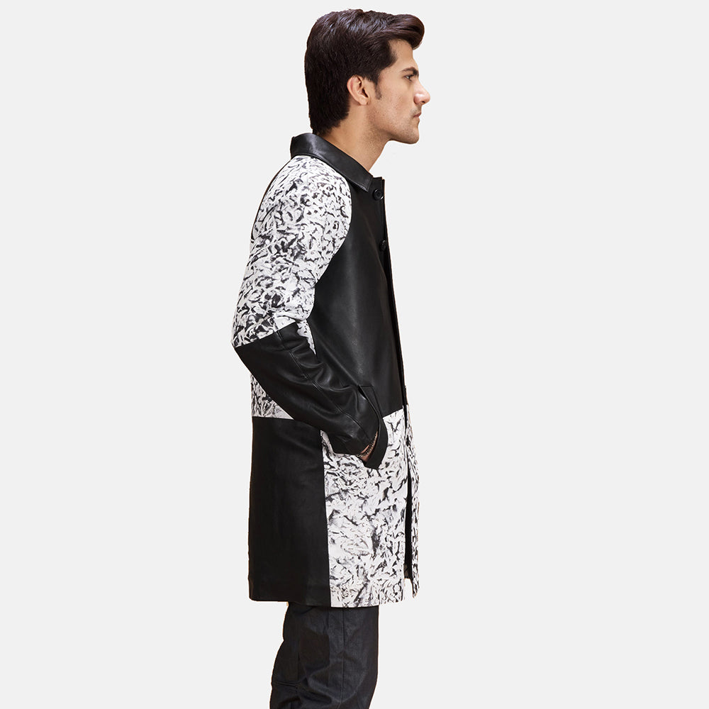 
Black & White Sheepskin Dip &Amp; Dye Leather Coat - Vista posterior con hombros definidos y bajo impecable