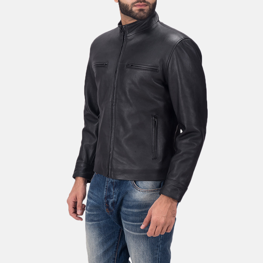 Black Calfskin Matte Biker Jacket - Vista trasera con ajuste entallado en hombros y bajo impecable