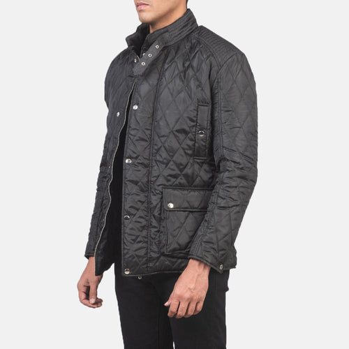 Black Polyester Winter Jacket - Back View Showing Tailored Shoulder Fit & Clean Hemline