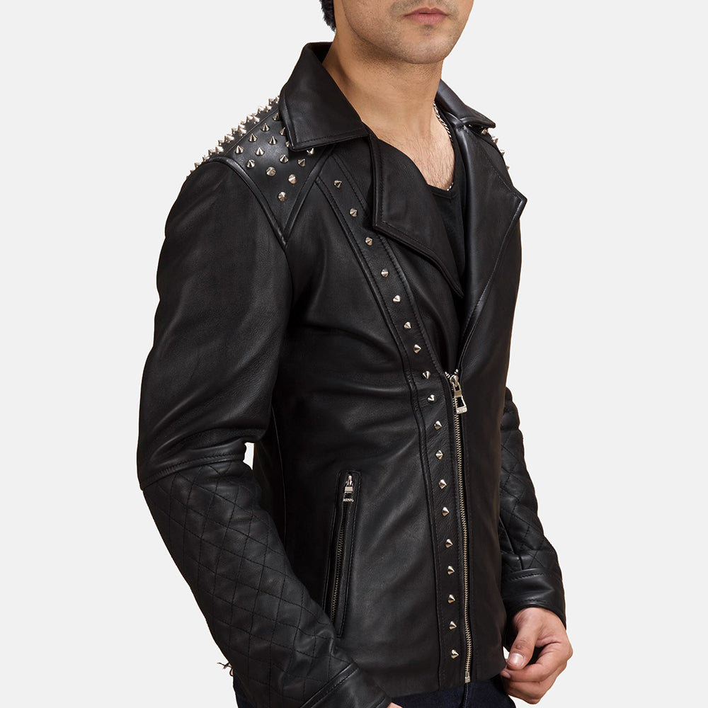Black Sheepskin Leather Biker Jacket - Vista trasera con ajuste entallado en hombros y bajo impecable