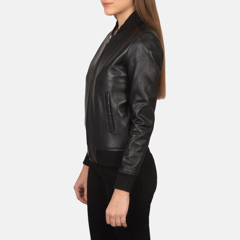 Bliss Negro Cazadora Bomber de Cuero para Mujer