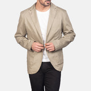 Beige Poly-Cotton Leather Blazer - Vista trasera con ajuste entallado en hombros y bajo impecable