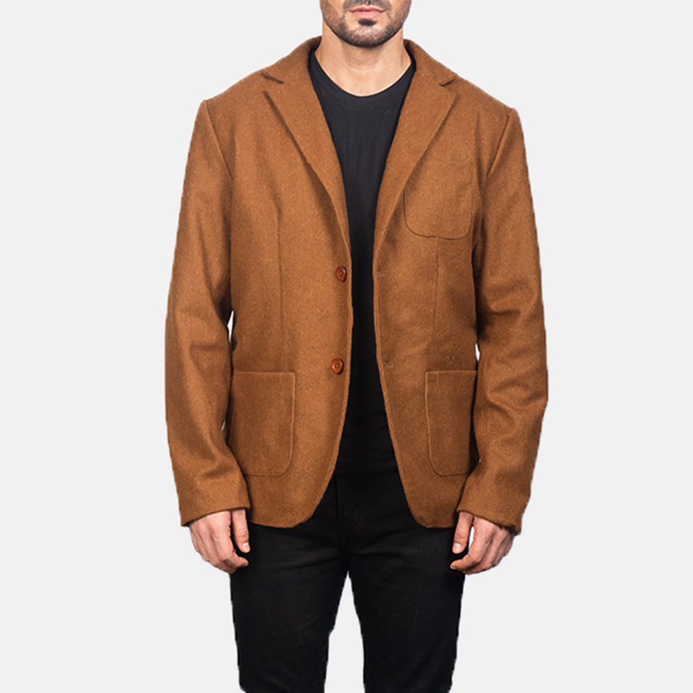 Men's Khaki Wool Blazer in Khaki Synthetic Wool - Vista frontal y silueta a medida | Comprar online