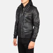 Black Sheepskin Leather Bomber Jacket - Vista trasera con ajuste entallado en hombros y bajo impecable